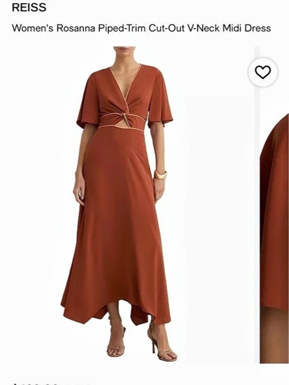 REISS Rosanna Piped-Trim Cut-Out V-Neck Midi Dress Piped-Trim Cut-Out Midi Dress